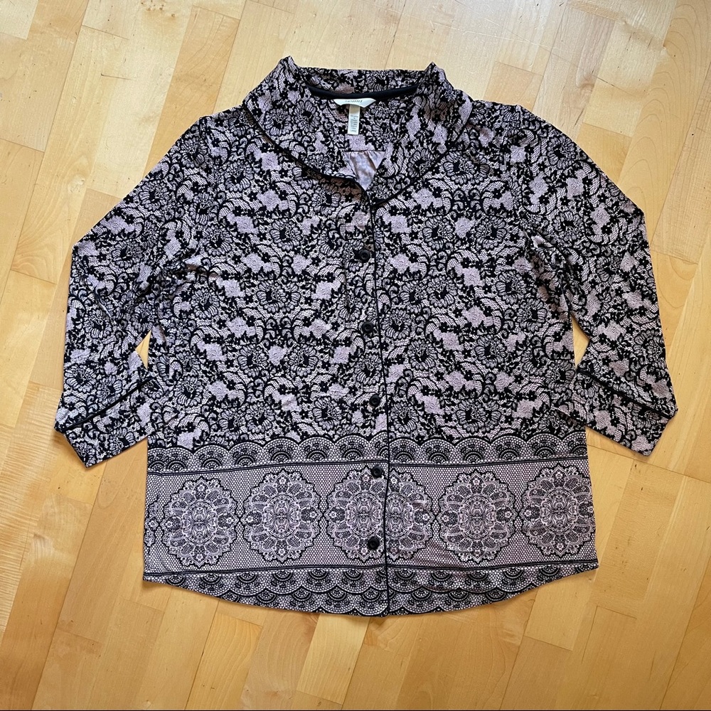 Soma Cool Nights Lace Print 3/4 Sleeve Pajama Top